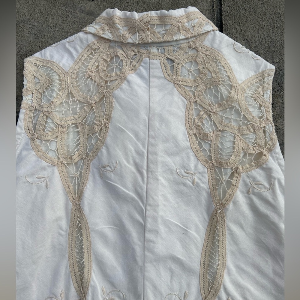 Vintage E. Clair Designs Austin Texas Cream Crochet Lace Western Blouse Xs S View 6